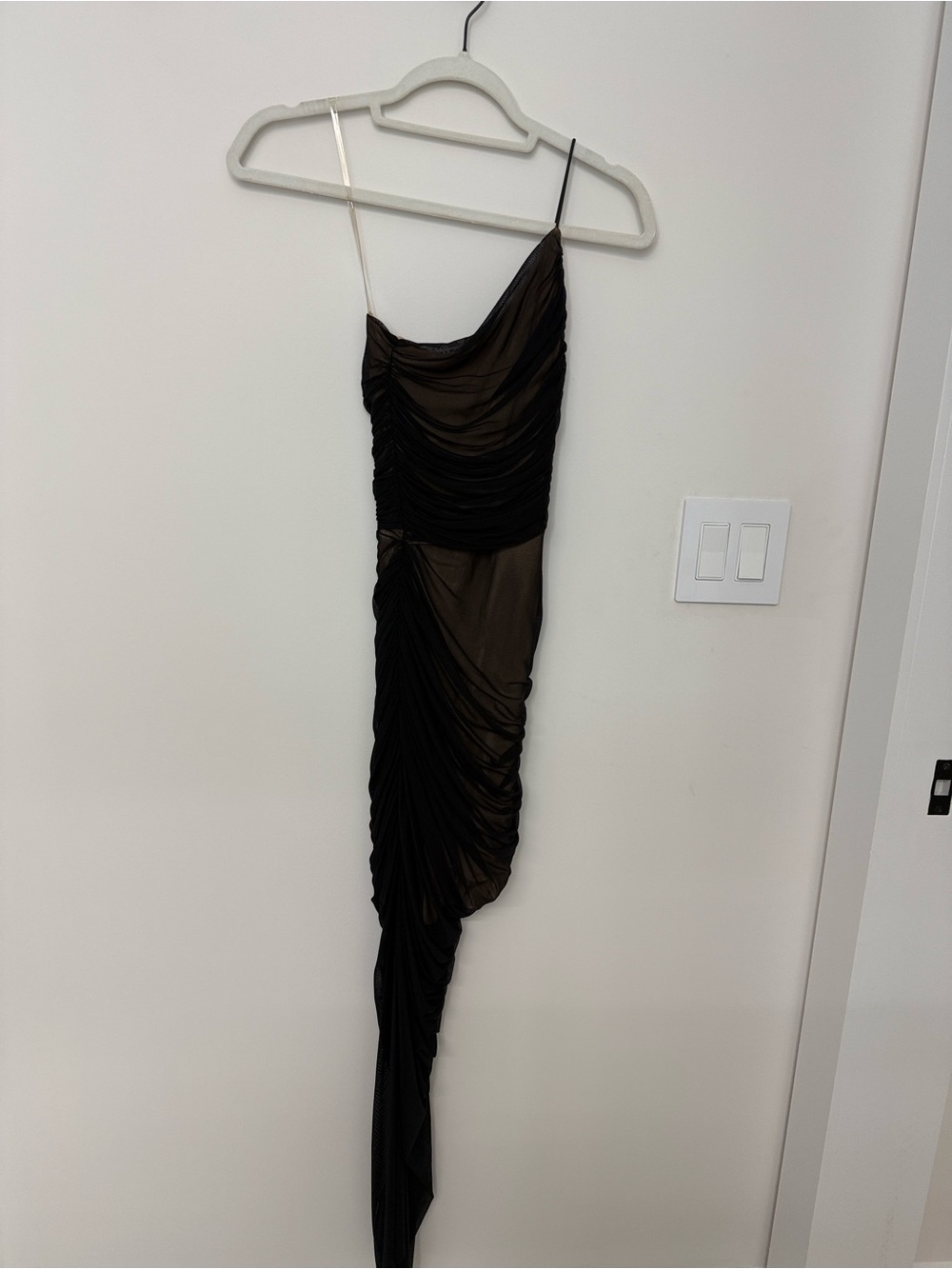 Black Asymmetric Ruched Dress